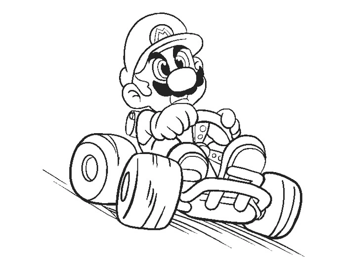 Mario in the toy car coloring page
